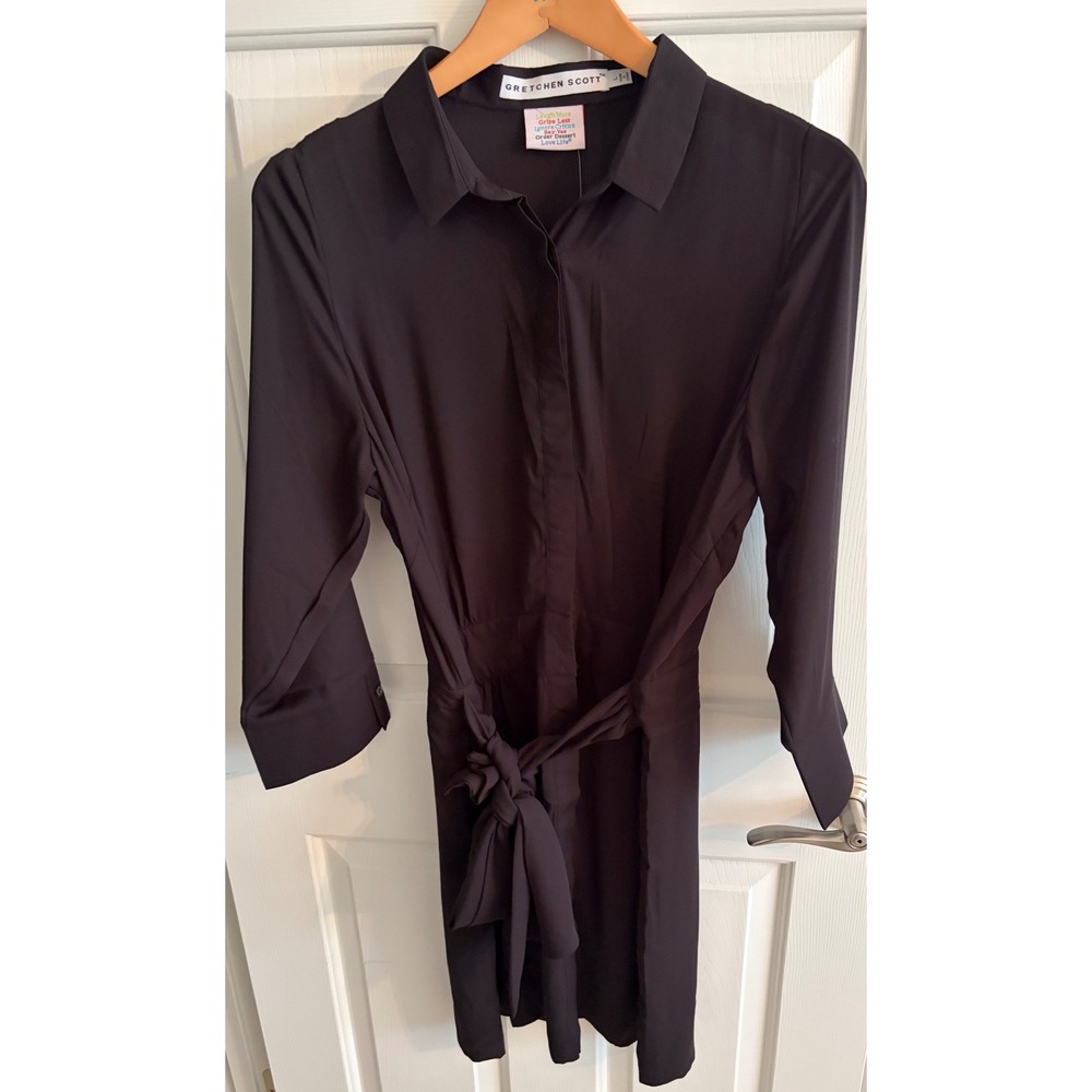 Gretchen Scott Breezy Blouson Chiffon Dress Black Long Sleeve Shirt Dress L